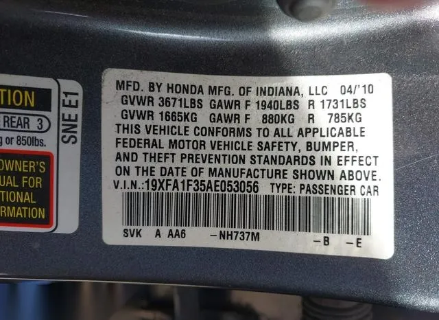 19XFA1F35AE053056 2010 2010 Honda Civic- VP 9