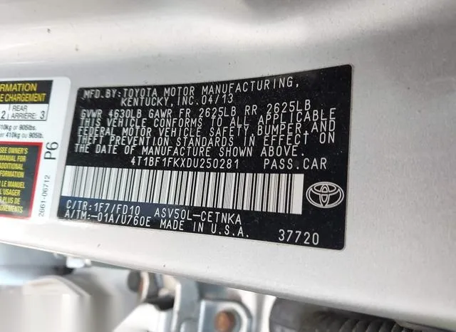 4T1BF1FKXDU250281 2013 2013 Toyota Camry- LE 9