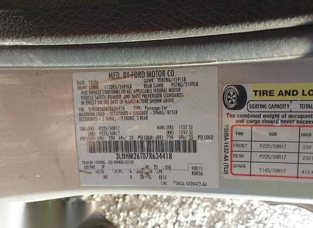 3LNHM26T07R634418 2007 2007 Lincoln MKZ 9