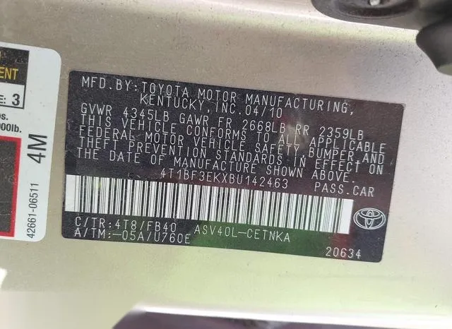 4T1BF3EKXBU142463 2011 2011 Toyota Camry- LE 9