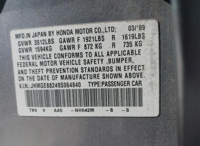 JHMGE88249S064840 2009 2009 Honda Fit 9