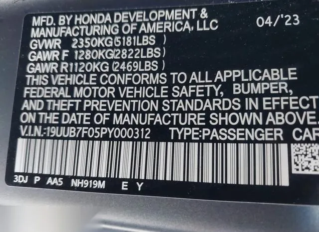 19UUB7F05PY000312 2023 2023 Acura TLX- Type S/Type S Pmc Ed 9