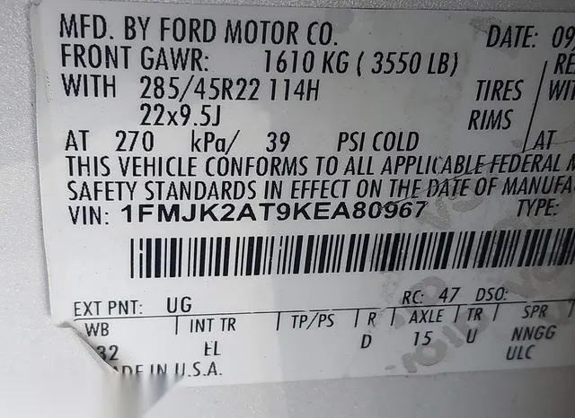 1FMJK2AT9KEA80967 2019 2019 Ford Expedition- Max Limited 9