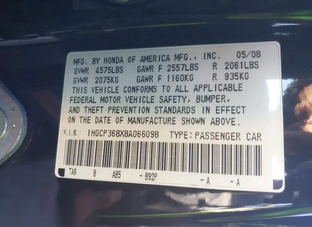 1HGCP368X8A066098 2008 2008 Honda Accord- 3-5 Ex-L 9