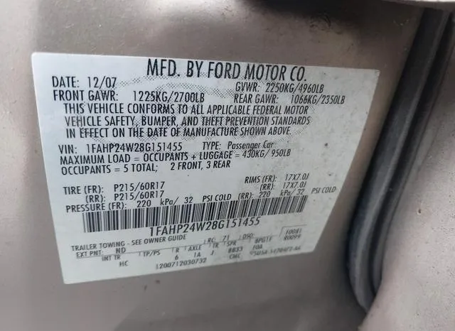 1FAHP24W28G151455 2008 2008 Ford Taurus- Sel 9