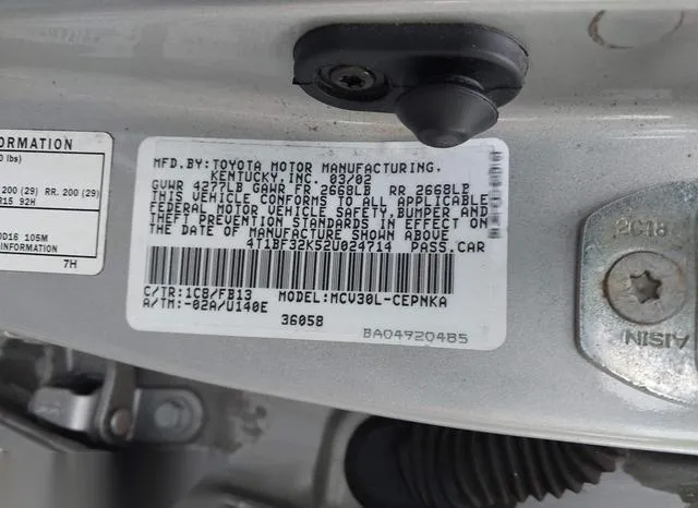 4T1BF32K52U024714 2002 2002 Toyota Camry- Le V6 9