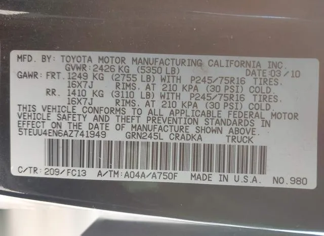 5TEUU4EN6AZ741949 2010 2010 Toyota Tacoma- Base V6 9