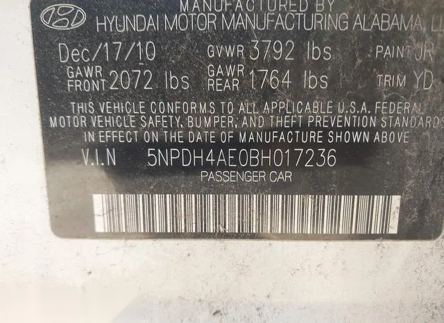 5NPDH4AE0BH017236 2011 2011 Hyundai Elantra- Gls 9