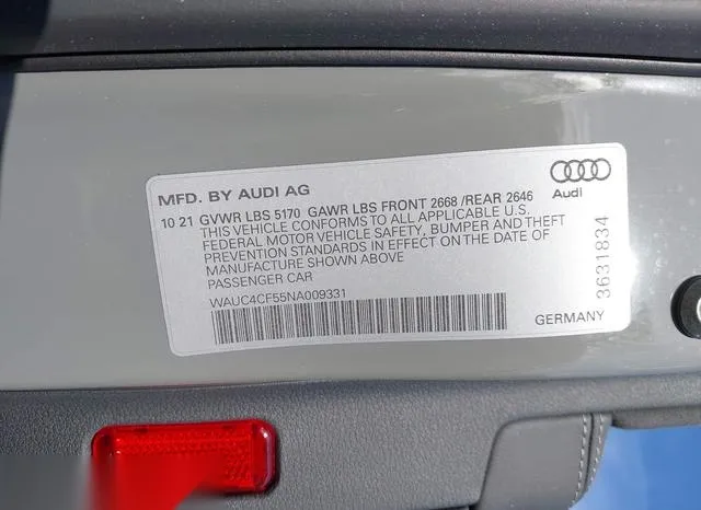 WAUC4CF55NA009331 2022 2022 Audi S5- Sportback Premium Plus 9