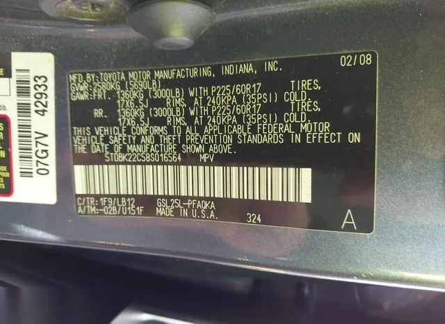 5TDBK22C58S016564 2008 2008 Toyota Sienna- Limited 9