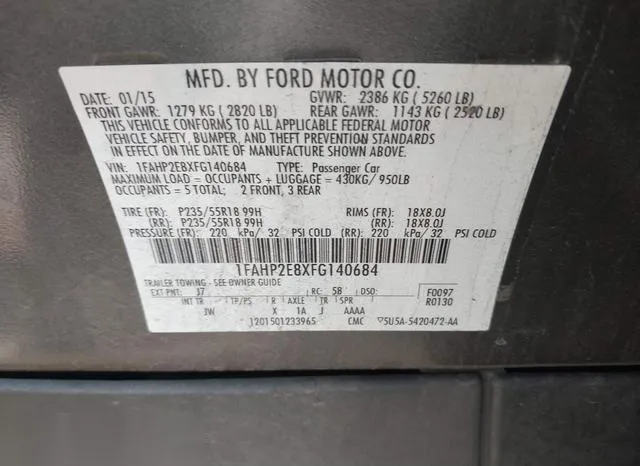 1FAHP2E8XFG140684 2015 2015 Ford Taurus- Sel 9