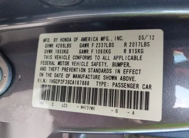 1HGCP2F38CA167888 2012 2012 Honda Accord- 2-4 LX 9