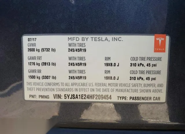 5YJSA1E24HF209454 2017 2017 Tesla Model S- 100D/60D/75D/90D 9