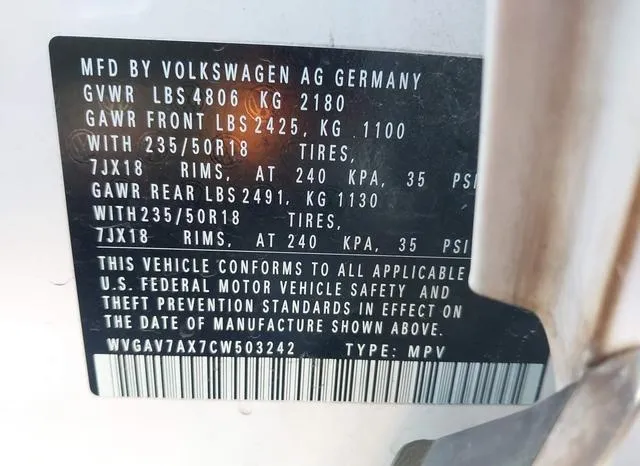 WVGAV7AX7CW503242 2012 2012 Volkswagen Tiguan- SE 9