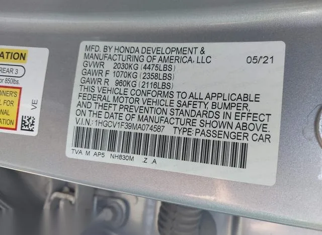 1HGCV1F39MA074587 2021 2021 Honda Accord- Sport 9