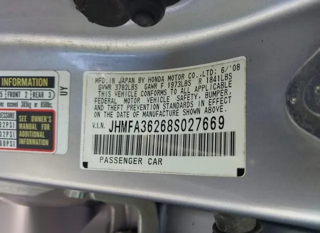 JHMFA36268S027669 2008 2008 Honda Civic- Hybrid 9