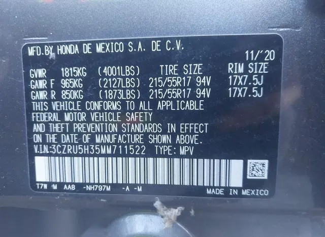 3CZRU5H35MM711522 2021 2021 Honda HR-V- 2Wd Lx 9