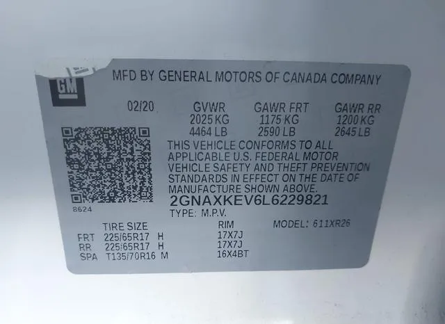 2GNAXKEV6L6229821 2020 2020 Chevrolet Equinox- Fwd Lt 1-5L 9