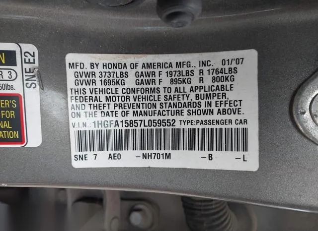 1HGFA15857L059552 2007 2007 Honda Civic- EX 9