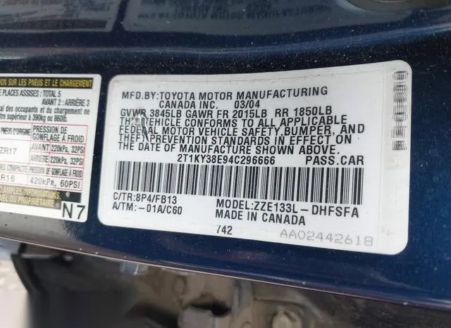 2T1KY38E94C296666 2004 2004 Toyota Matrix- Xrs 9