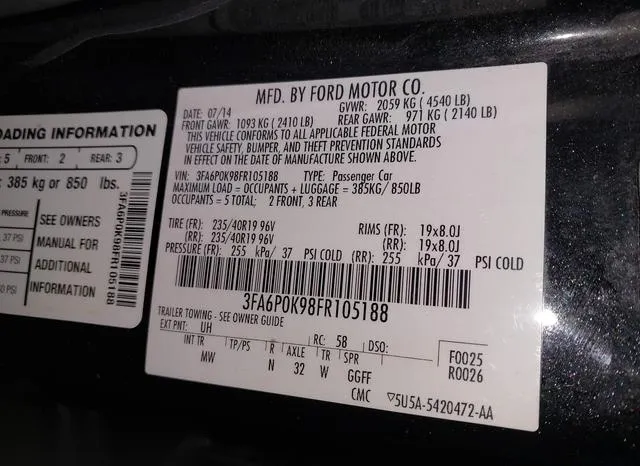 3FA6P0K98FR105188 2015 2015 Ford Fusion- Titanium 9