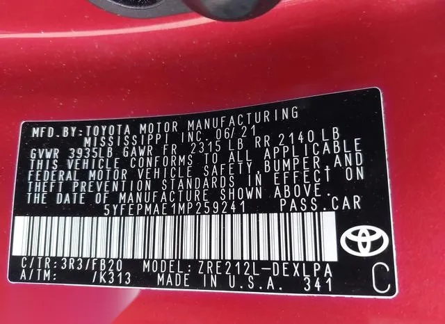 5YFEPMAE1MP259241 2021 2021 Toyota Corolla- LE 9