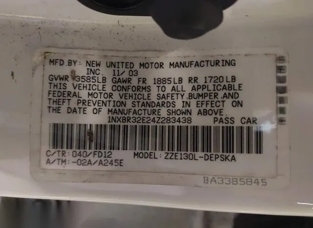 1NXBR32E24Z283438 2004 2004 Toyota Corolla- S 9