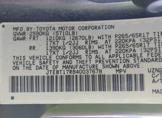 JTEBT17R840037678 2004 2004 Toyota 4runner- Limited V8 9