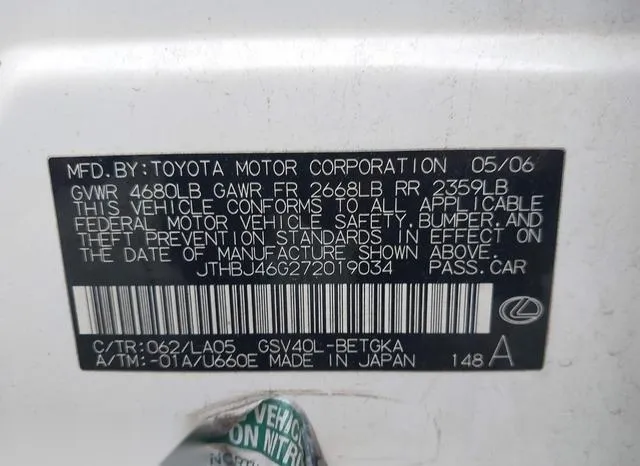 JTHBJ46G272019034 2007 2007 Lexus ES- 350 9