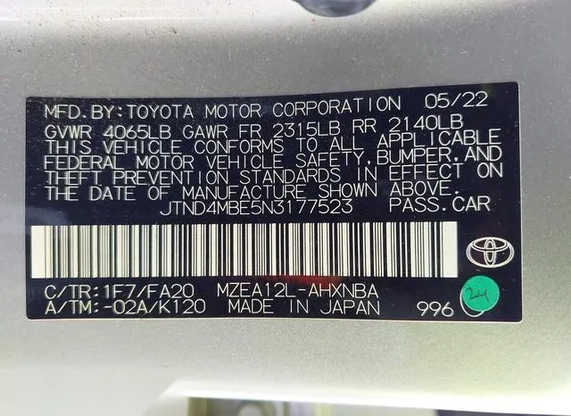 JTND4MBE5N3177523 2022 2022 Toyota Corolla- Se Nightshade E 9