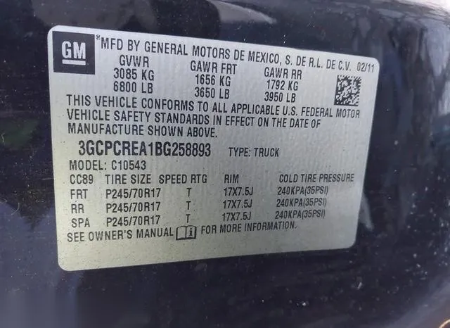 3GCPCREA1BG258893 2011 2011 Chevrolet Silverado 1500- LS 9