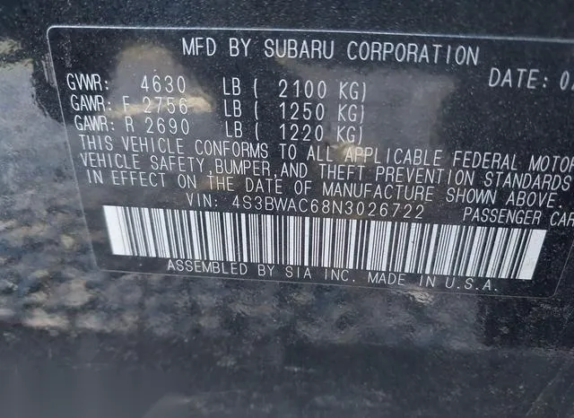 4S3BWAC68N3026722 2022 2022 Subaru Legacy- Premium 9