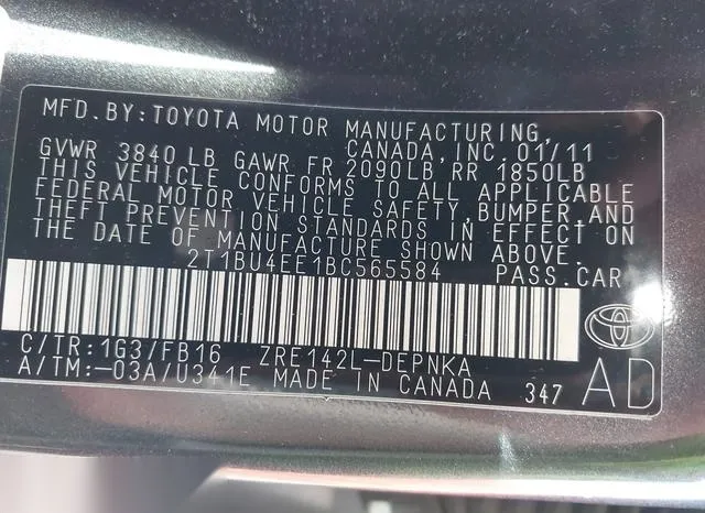 2T1BU4EE1BC565584 2011 2011 Toyota Corolla- LE 9