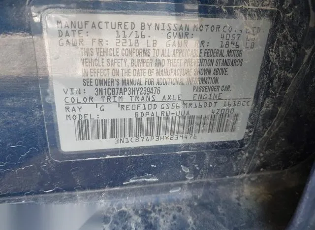 3N1CB7AP3HY239476 2017 2017 Nissan Sentra- Sr Turbo 9