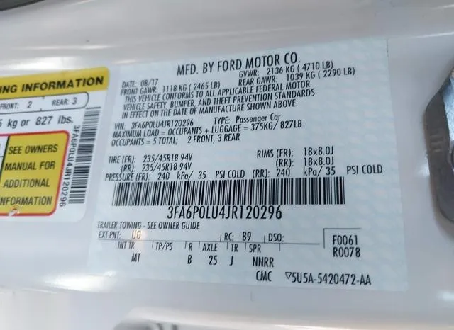 3FA6P0LU4JR120296 2018 2018 Ford Fusion- Hybrid SE 9