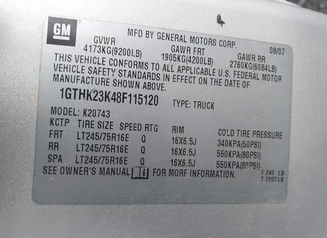 1GTHK23K48F115120 2008 2008 GMC Sierra- 2500hd Sle1 9