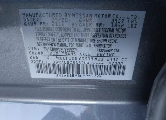 3N1AB8BV3LY295274 2020 2020 Nissan Sentra- S Xtronic Cvt 9