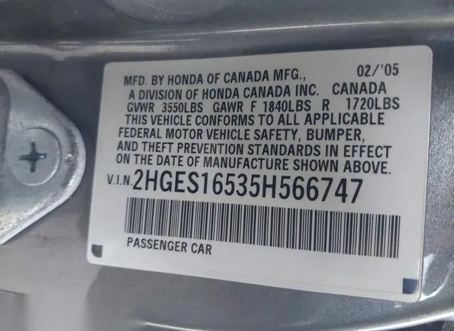 2HGES16535H566747 2005 2005 Honda Civic- LX 9