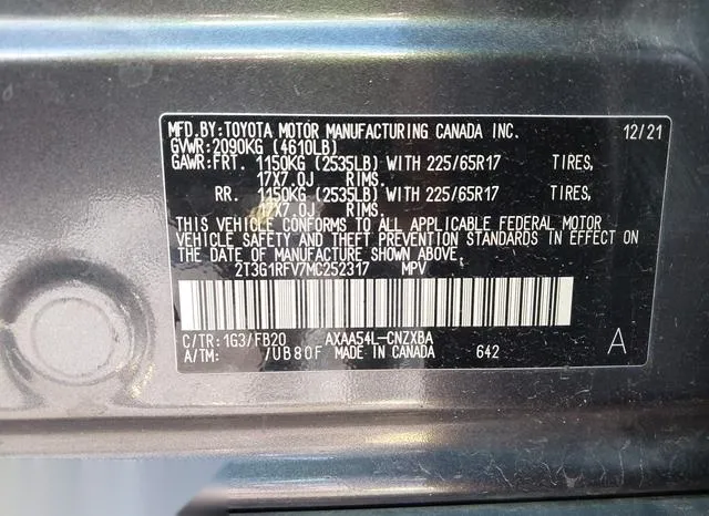 2T3G1RFV7MC252317 2021 2021 Toyota RAV4- LE 9