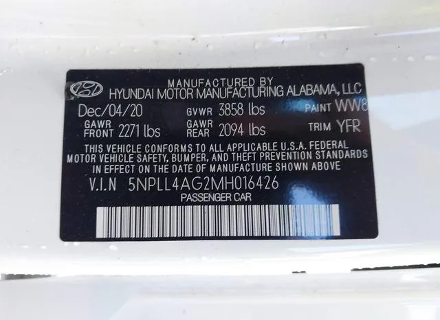 5NPLL4AG2MH016426 2021 2021 Hyundai Elantra- SE 9