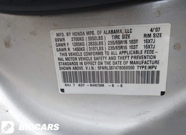 5FNRL38747B068590 2007 2007 Honda Odyssey- Ex-L 9