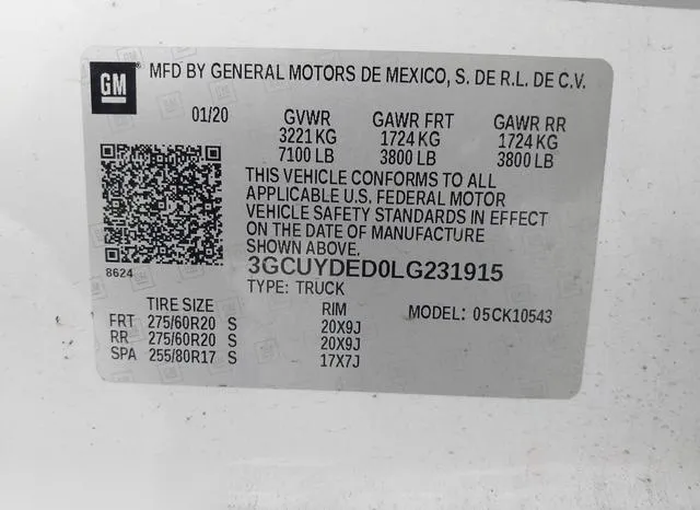 3GCUYDED0LG231915 2020 2020 Chevrolet Silverado 1500- 4Wd 9