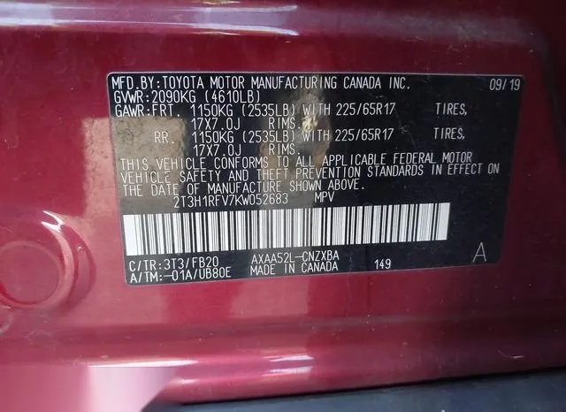 2T3H1RFV7KW052683 2019 2019 Toyota RAV4- LE 9