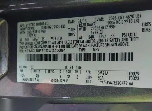 1FMCU0F71DUD40094 2013 2013 Ford Escape- S 9