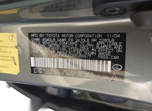 JTHBA30G055089677 2005 2005 Lexus ES- 330 9