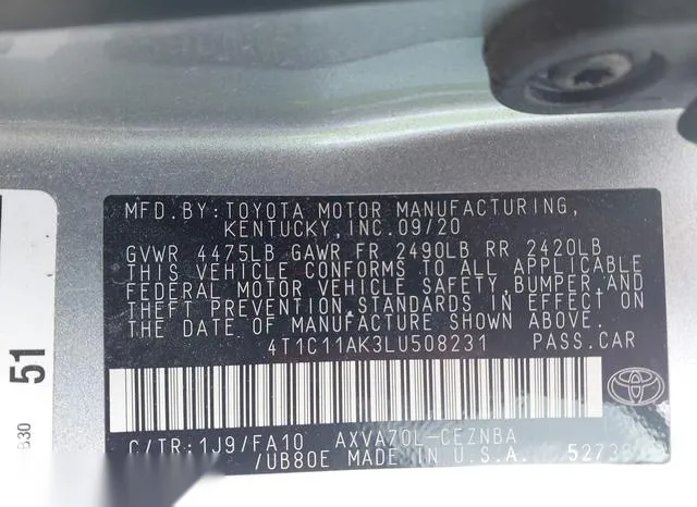 4T1C11AK3LU508231 2020 2020 Toyota Camry- LE 9