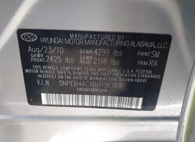 5NPEB4ACXBH136769 2011 2011 Hyundai Sonata- Gls 9