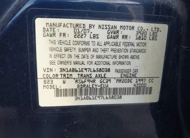 3N1AB61E97L658038 2007 2007 Nissan Sentra- 2-0S 9