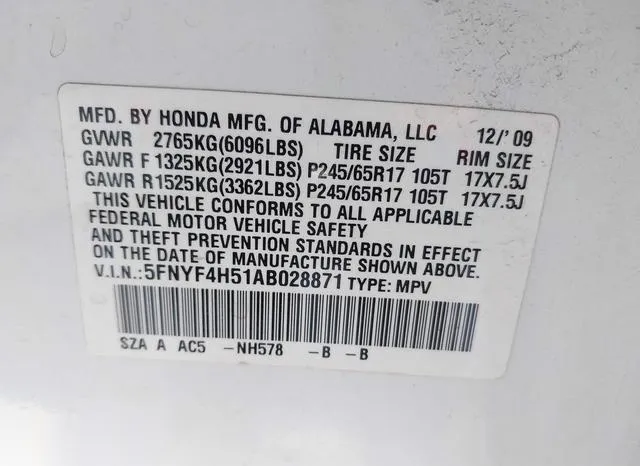 5FNYF4H51AB028871 2010 2010 Honda Pilot- Ex-L 9