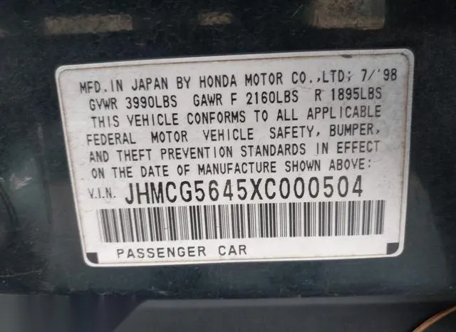 JHMCG5645XC000504 1999 1999 Honda Accord- LX 9